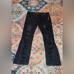 DripYard  Midnight Black Slim Flared Jeans Sz 36 BRAND NEW